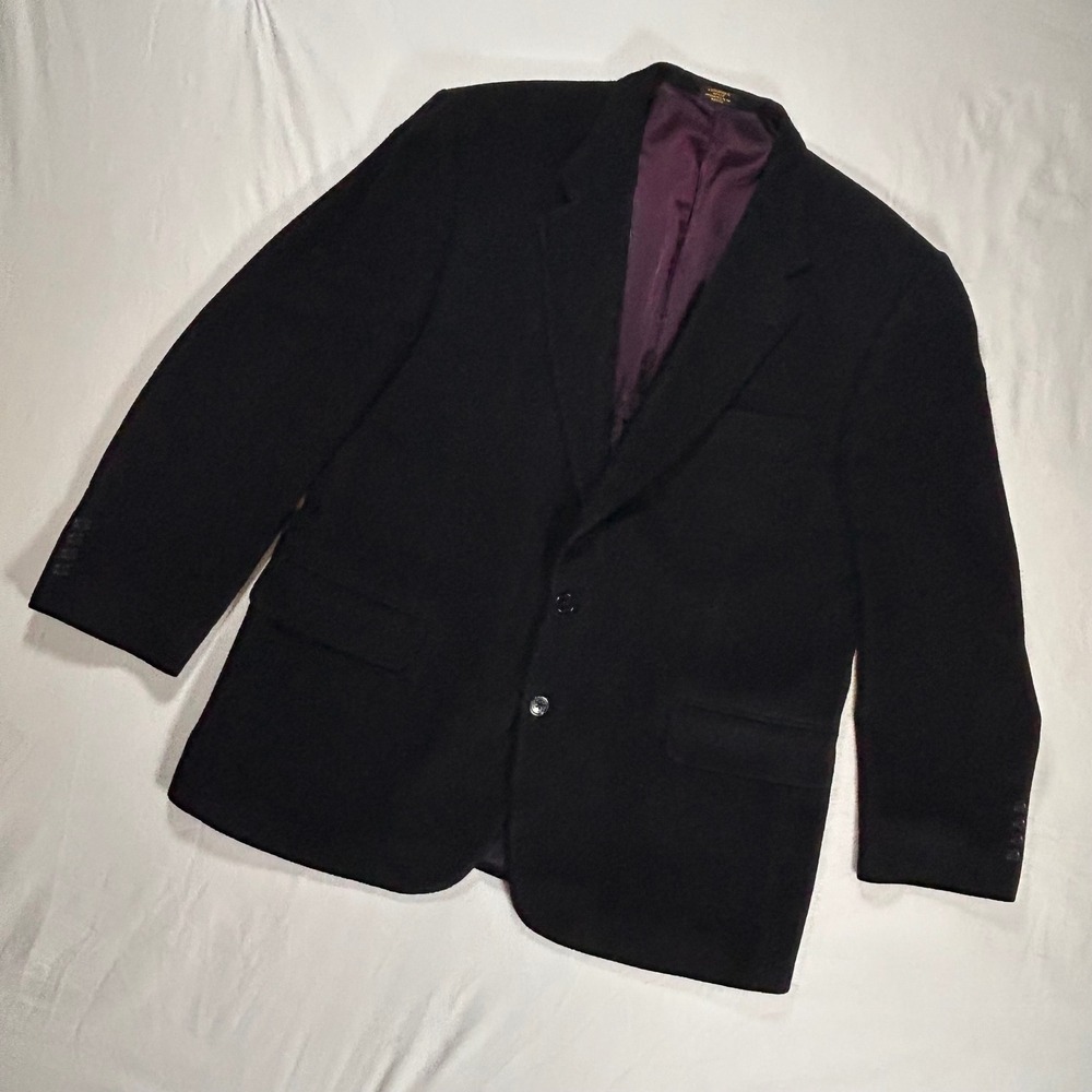 Stafford Mens‎ 46R Blazer 100% Camel Hair Black Two Button Sport Coat